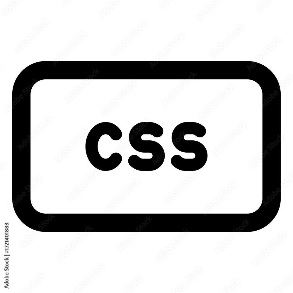 Aufkleber css in a rounded rectangle with thick black border on a white background in a simple vector graphic 