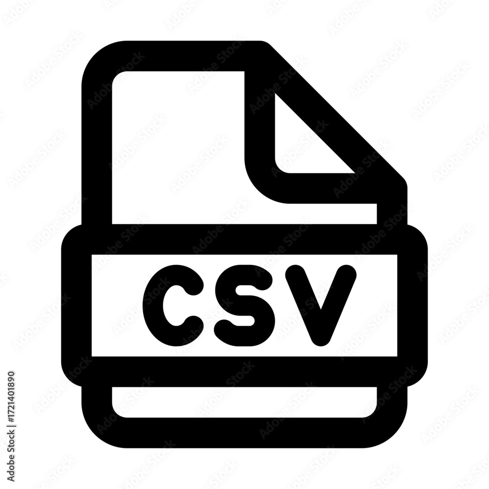 Poster illustration of a csv file icon with a folded corner and bold text indicating the file type format n