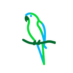 Green Parrot Perched on Branch in Simple Cartoon Style

