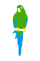 Green Parrot Perched on Branch in Simple Cartoon Style

