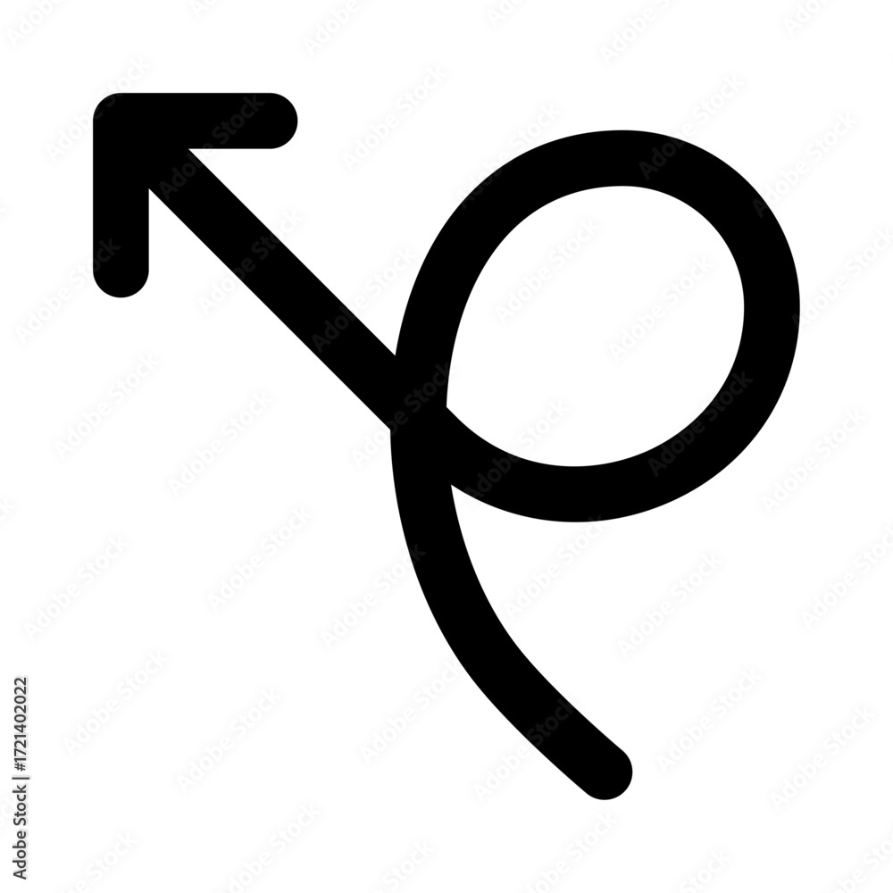 Aufkleber a black arrow pointing upwards and to the left with a looped tail on a white background image icon