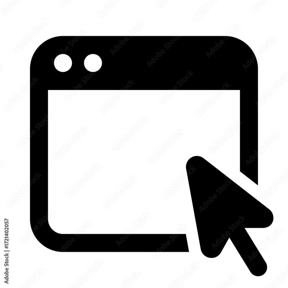 Poster black and white icon of a browser window with two circles and a cursor pointing at the browser windo