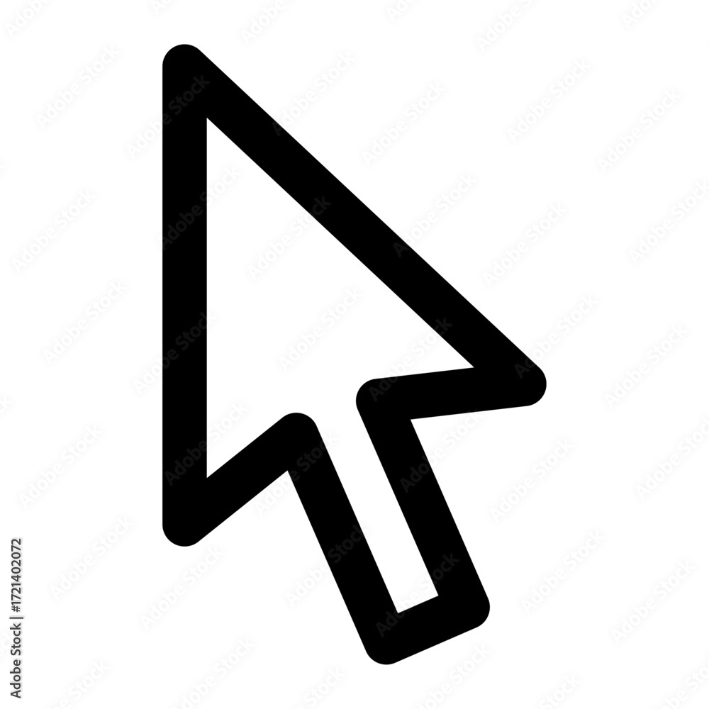 Poster black outlined cursor pointing upwards and to the right on a white background in a simple vector sty
