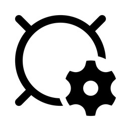 Illustration of a circle with two lines extending from it intersecting with a gear on the bottom right