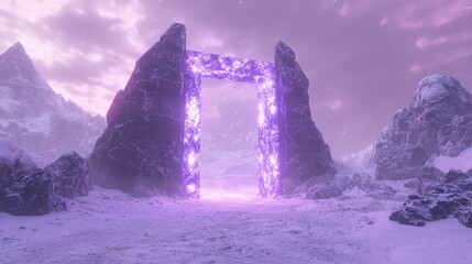 Mystical Portal in Snowy Mountains - A Gateway to Another World.
