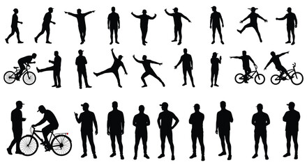 Collection of diverse silhouettes depicting people in various active poses