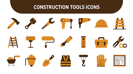 Construction tools icons set hammer wrench and more