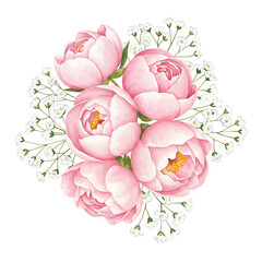 Delicate Pink Peonies and Baby's Breath Bouquet
