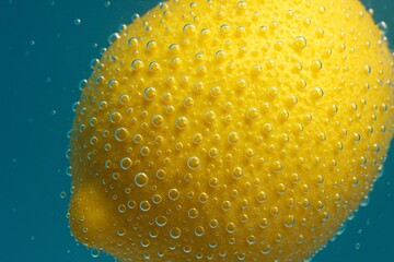 Vibrant Lemon in Effervescent Water - Macro Shot of Fresh Citrus Fruit with Bubbles