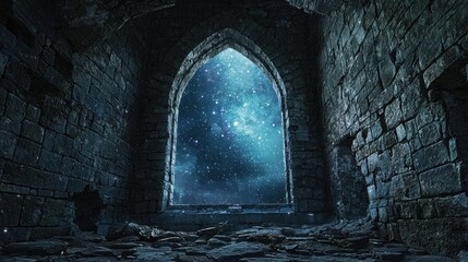 Ancient Stone Archway Leading to Starry Night.