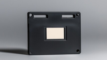 A black rectangular object with two holes on the top and one on the bottom.