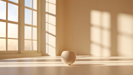 Still life with vase and window light creating shadows on the wall and floor space