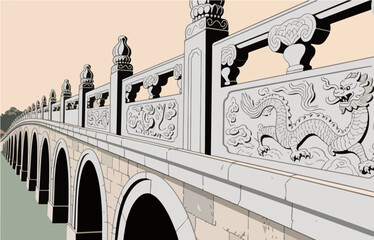 Chinese style architecture and scenery, vector graphics
