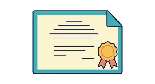 An illustration of a certificate with a gold seal and ribbon