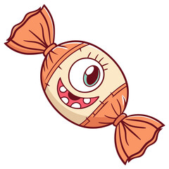 Cute cartoon candy monster with one eye vector illustration