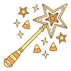 Magic wand with star and candy corn vector illustration