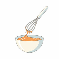 Whisk mixing batter in a bowl illustration.