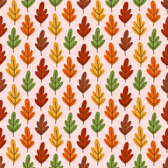 Multicolored Autumn Leaves on Pink Seamless Pattern Design
