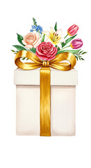 Elegant Gift Box with Watercolor Flowers