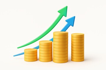 Growth Statistics Represented by Coins and Arrows on Neutral Background for Business Concepts