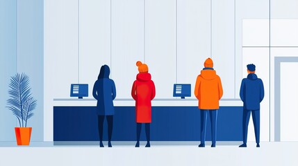 People at a banking counter, performing transactions, traditional banking services, 