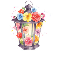Floral Lantern Watercolor Painting