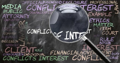 Conflicts Of Interest being studied, examined - under close inspection. Most important subjects and ideas closely related to conflicts of interest. Can be looped