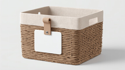 Stylish Woven Storage Basket with Leather Tag