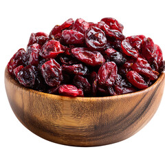 Dried cranberries in a wooden bowl png