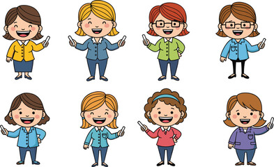 Cartoon female teachers illustration, women teaching with markers, classroom education, lecture, school instructor, business trainer, coaching, learning, leadership