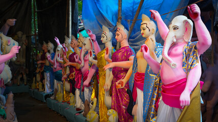 Line of Half-Made Durga Family Idols