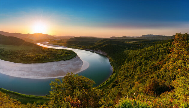 Serpent River Winding Through Luminous Landscape Creating A Stunning Natural Display