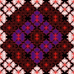 Dark Ornamental Textile with Purple Accents
Decorative seamless pattern in red and purple over black background, ideal for luxury fabrics.