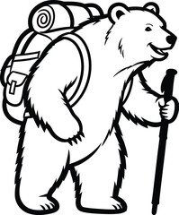 Bear hiking adventure outdoor camping trekking vector graphic