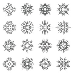 "Abstract Red Tribal Tattoo Symbols Collection &ndash; Vector Tribal Design Set Featuring Bold Geometric Shapes, Symmetrical Patterns, and Aggressive Tribal Markings. This collection showcases a variety of 