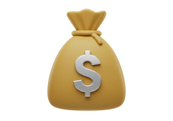 Isolated Golden Bag of Money with Dollar Sign, Financial Stability, Currency, Cash Prize