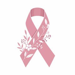 Pink Ribbon with Floral Accents for Breast Cancer Awareness.