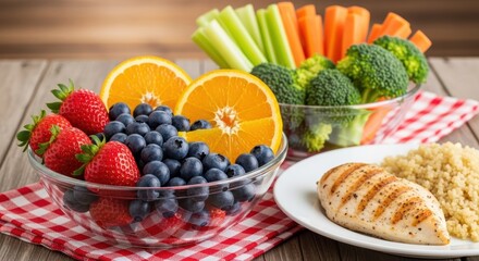 Colorful Healthy Food Spread on Picnic Cloth  