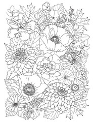 Coloring page for adults and children. Bouquet of flowers.