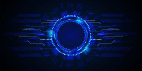 A vibrant circular frame featuring a futuristic blue tech design on a dark background, ideal for technology concepts.