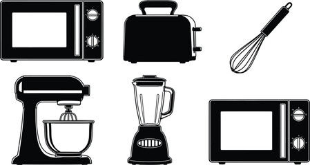 Kitchen appliances vector set microwave blender toaster mixer