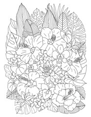 Coloring page for adults and children. Bouquet of flowers.