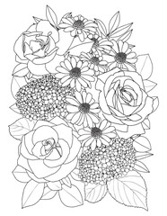 Coloring page for adults and children. Bouquet of flowers.