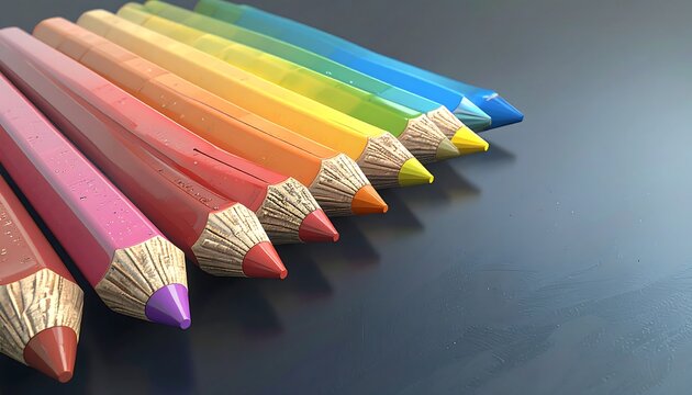 Colorful pencils arranged in a spectrum