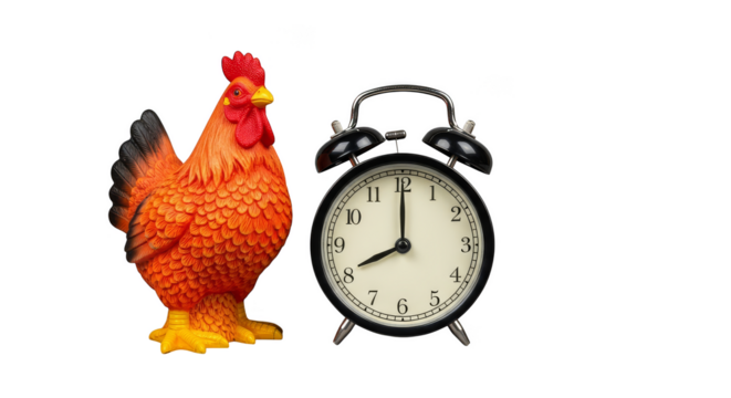 Clock strikes eight next to rooster