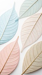 Minimal Pastel Leaves with Golden Outlines on White Background – Ultra HD Botanical Art