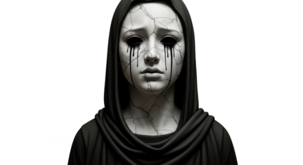 Cracked figure sheds dark tears