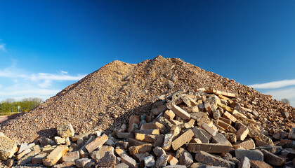 Pile Of Rubble Against A Clear Blue Sky
