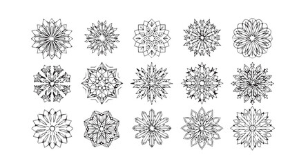 Collection of intricate floral and abstract ornamental patterns in silhouette
