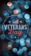 Colorful abstract background celebrating Veterans Day with an emblem and stars